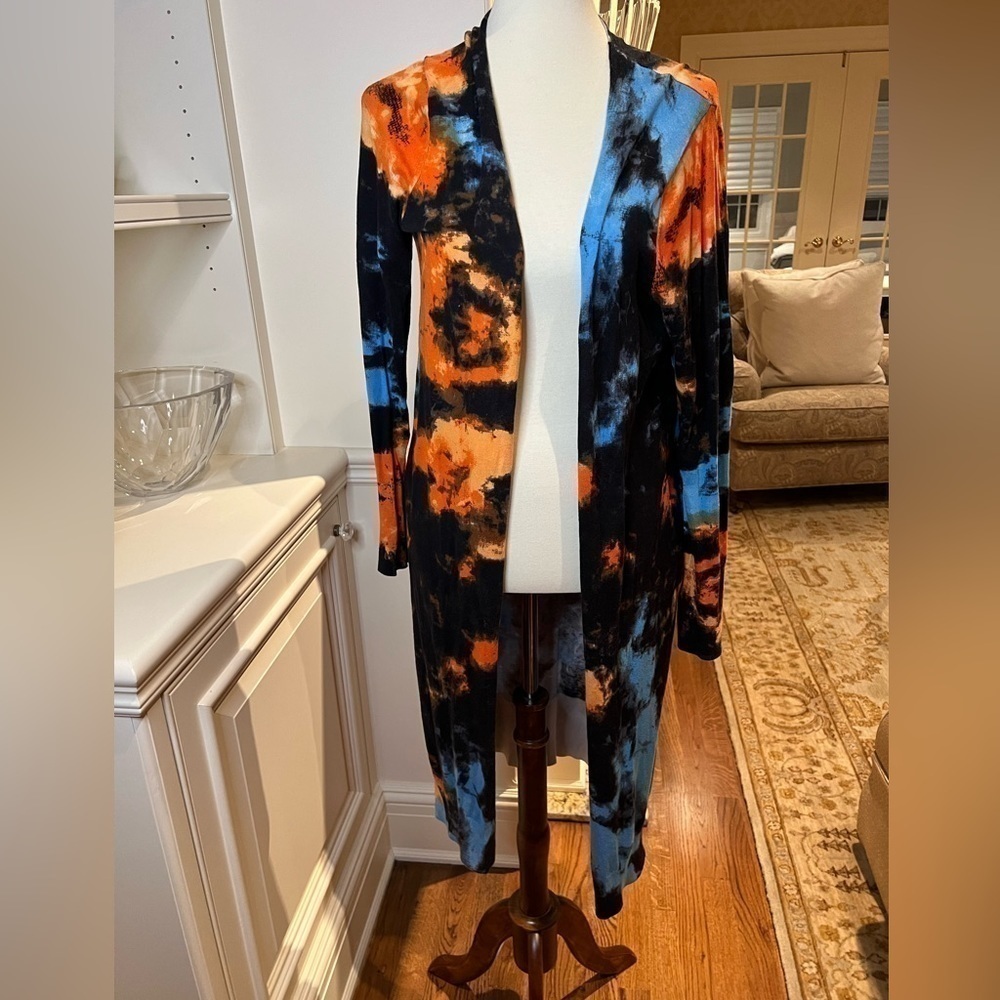 Whisper By Brodie Tie Dye Cotton & Silk Long Duster Cardigan Sweater Size Large